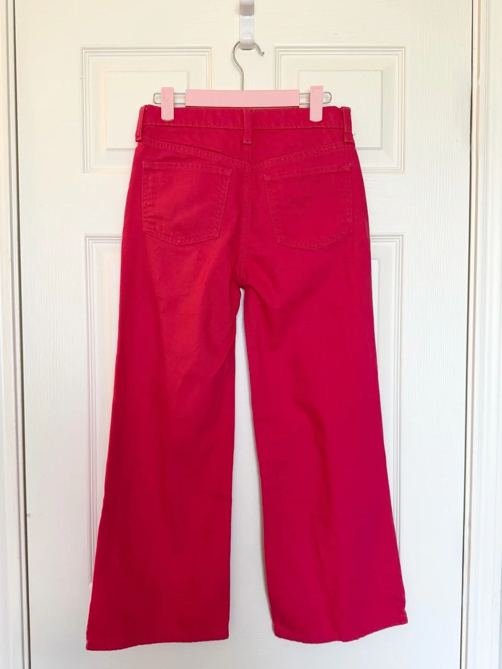 Old Navy Girls High Rise Baggy Wide Leg Jeans Pink Adjustable Waist Size 12